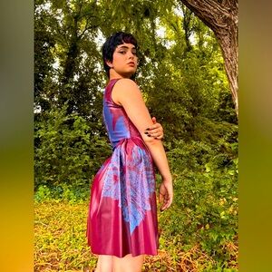 EveSkywalker Vegan Leather Blue Botanical Print Fairytale Dresss